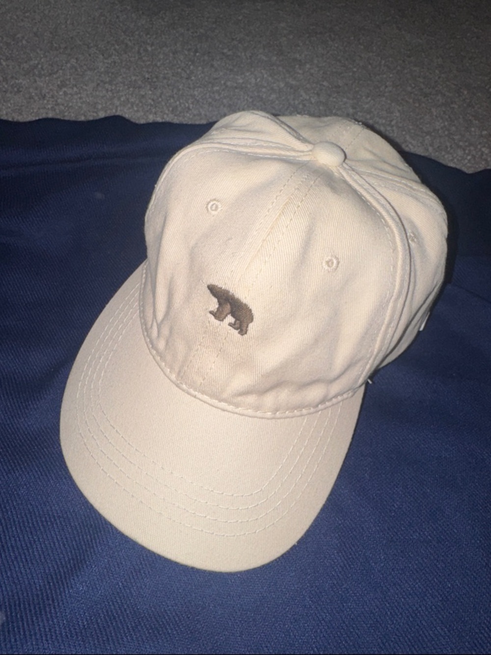 Women's Cream Baseball Cap with Brown Bear Embroidery